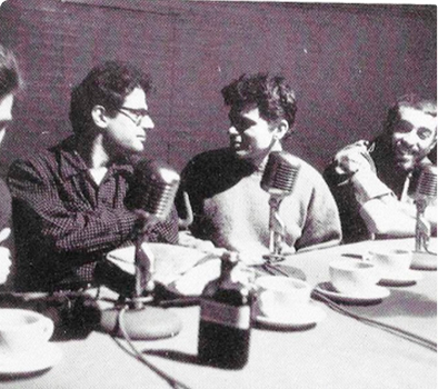 Vintage radio discussion with microphones